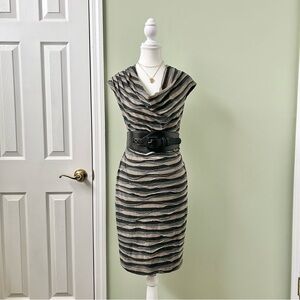 Striped cowl neck midi dress